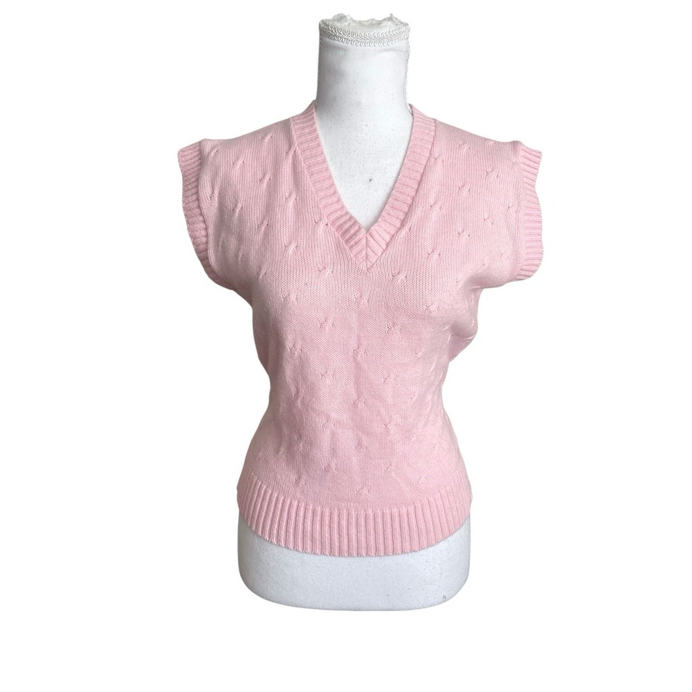 Women's Vintage Honors Pink Sweater Vest Sz M 80s Made In USA Preppy‎ Academia - Picture 4 of 11